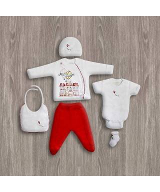 Aziz Bebe Kırmızı-Beyaz 6'lı Yeni Doğan Bebek Seti