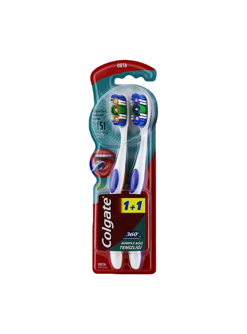 Colgate 360 Komple Ağız Temizliği Diş Fırçası - Medium (2'li Paket)