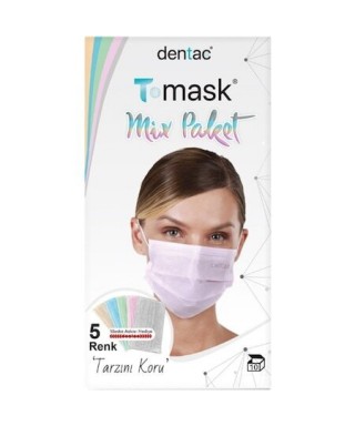 Dentac T-Mask 3 Katlı Renkli Mix Paket Yüz Maskesi 10 Adet