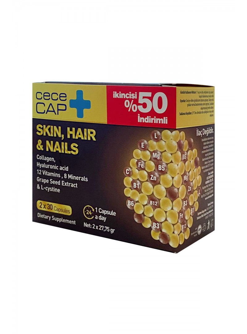 CeceCap Skin , Hair & Nails ( Cilt , Saç & Tırnak ) Takviye Edici Gıda 30 Kapsül - İkincisi %50 İndirimli