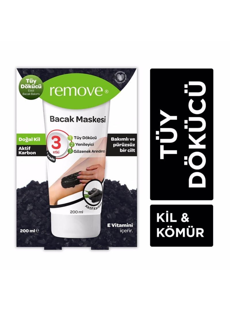 Remove Tüy Dökücü Bacak Maskesi Doğal Kil&Aktif Karbonlu 200 ml