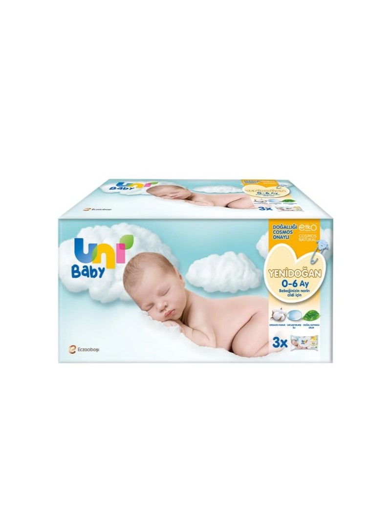 Uni Baby Yenidoğan Islak Pamuk Mendil 3x40'lı Paket