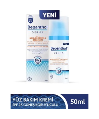Bepanthol Derma Yüz Bakım Kremi Nemlendirici&Besleyici Spf 25 50 ml (S.K.T 06-2023)
