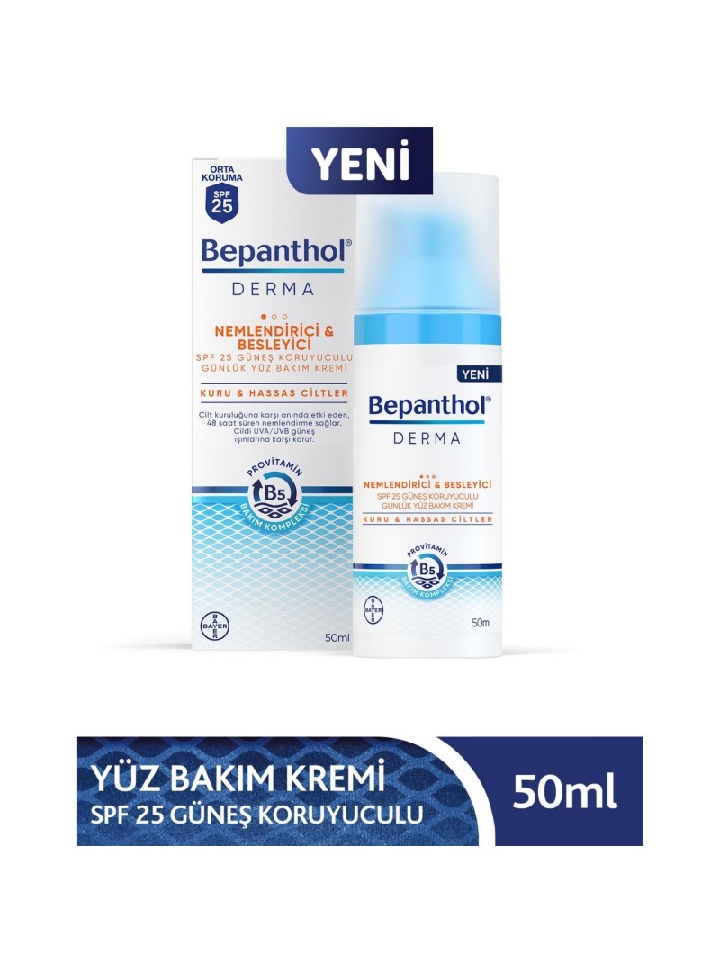 Bepanthol Derma Yüz Bakım Kremi Nemlendirici&Besleyici Spf 25 50 ml (S.K.T 06-2023)