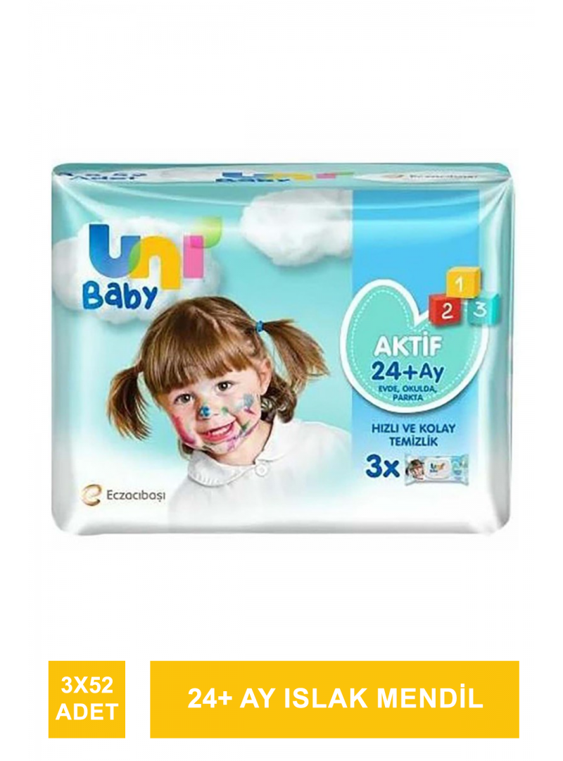 Uni Baby Aktif Simple Clean 24+ Ay Islak Mendil 3x52 Adet