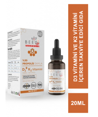 Beeo Up D3+K2 Vitamini %30 Propolis Damla 20 ml (S.K.T 04-2024)