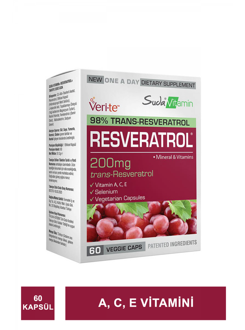 Suda Vitamins Resveratrol 200 mg 60 Vegi Kapsül