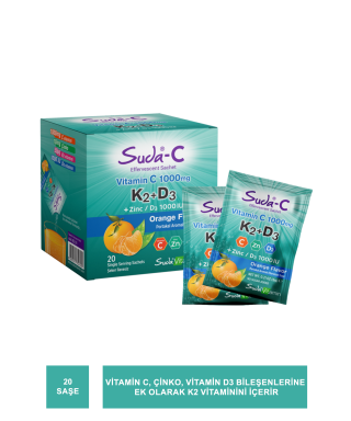 Suda Vitamin Suda-C K2+D3 Vitamin C 1000 mg  20 Saşe (S.K.T 12-2023)
