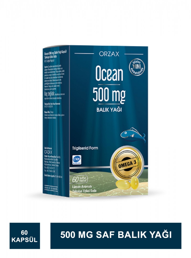 Ocean 500 mg Saf Balık Yağı 60 Kapsül (S.K.T 06-2025)