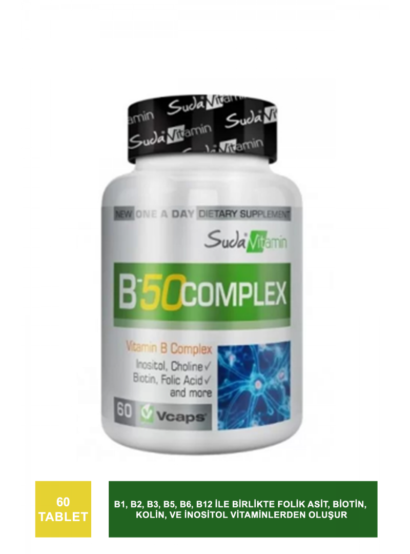 Suda Vitamin Vitamins B-50 Complex 60 Vegi Kapsül (S.K.T 09-2024)