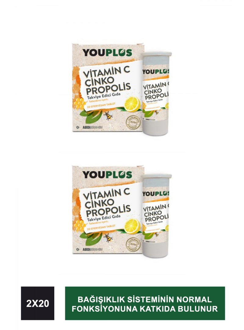Youplus Vitamin C Çinko Propolis 20 Efervesan Tablet x 2 ADET