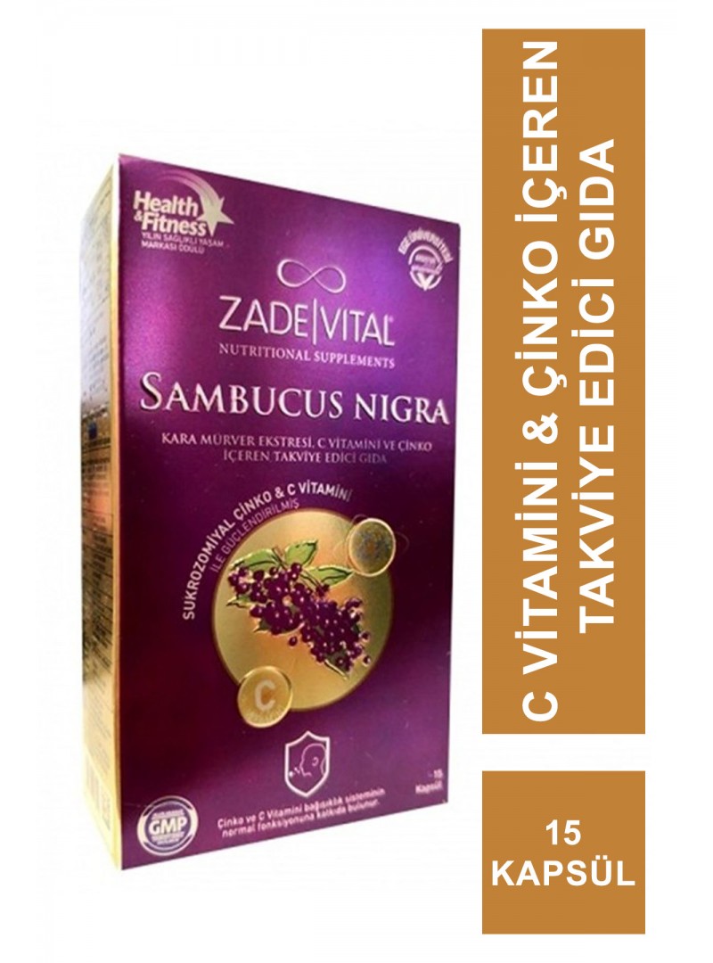 Zade Vital Sambucus Nigra Kara Mürver Ekstreli C Vitamini & Çinko İçeren Takviye Edici Gıda 15 Kapsül