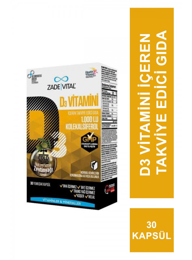 Zade Vital D3 Vitamini 30 Kapsül