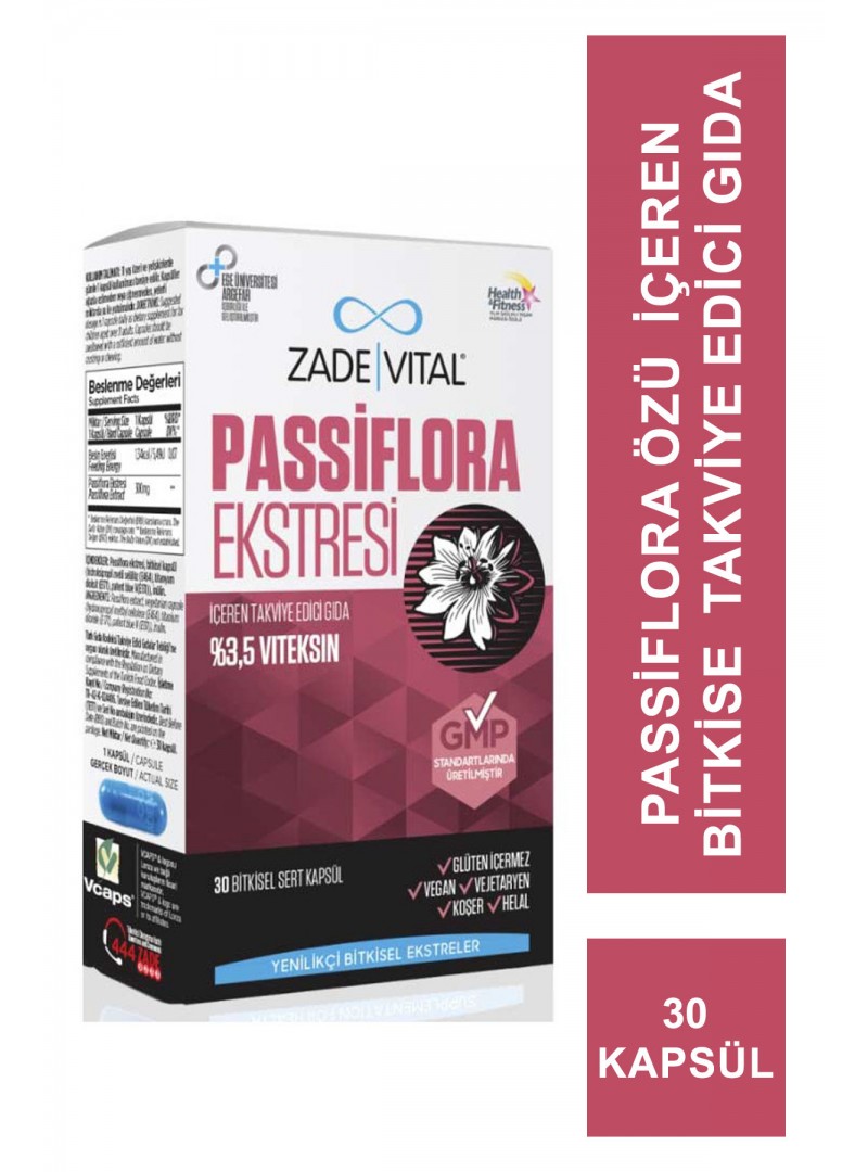 Zade Vital Passiflora Ekstresi İçeren Takviye Edici Gıda 30 Bitkisel Kapsül