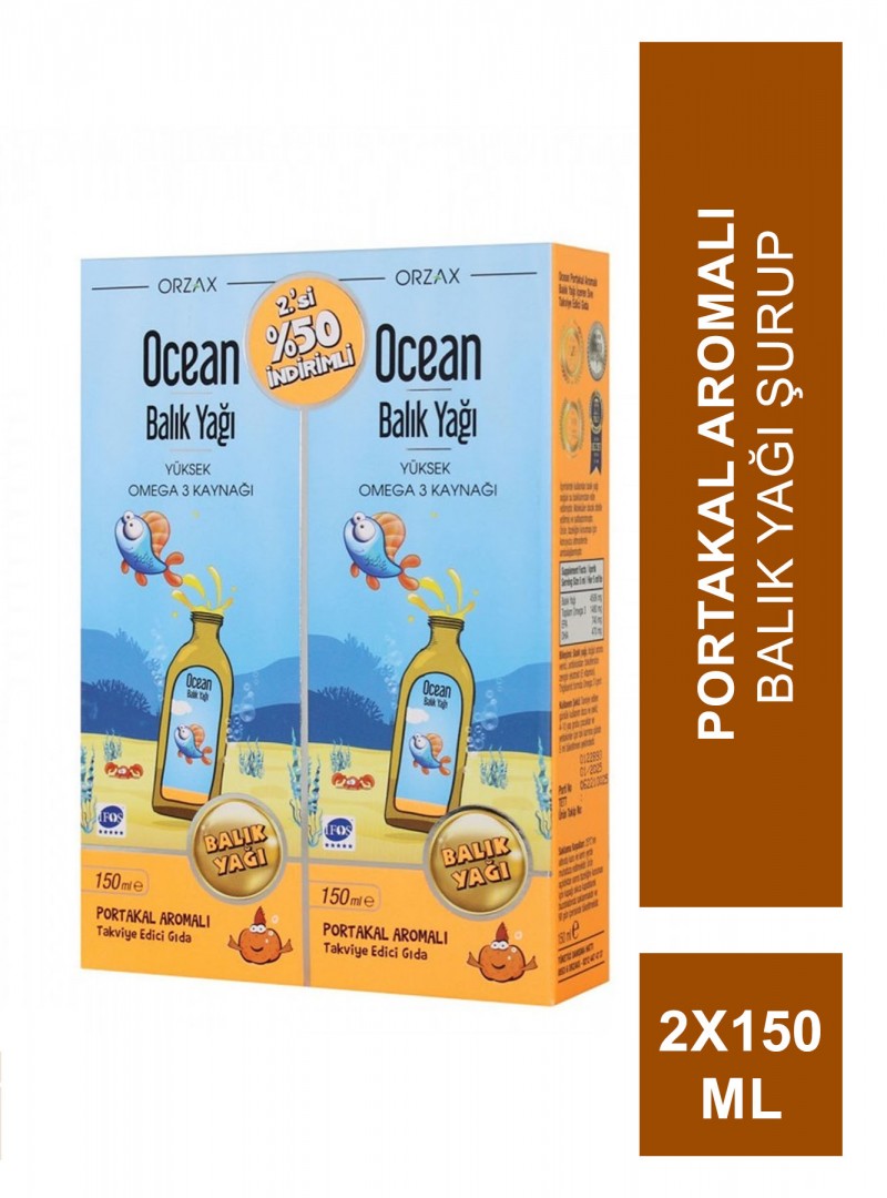 Ocean Orange Portakal Aromalı Balık Yağı Şurup 150ml ( 2'li Set ) (S.K.T 01-2025)