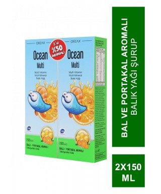 Ocean Multi Şurup Balık Yağı Bal ve Portakal Aromalı 150 ml  ( 2'li Set )(S.K.T 08-2024) (S.K.T 08-2024)