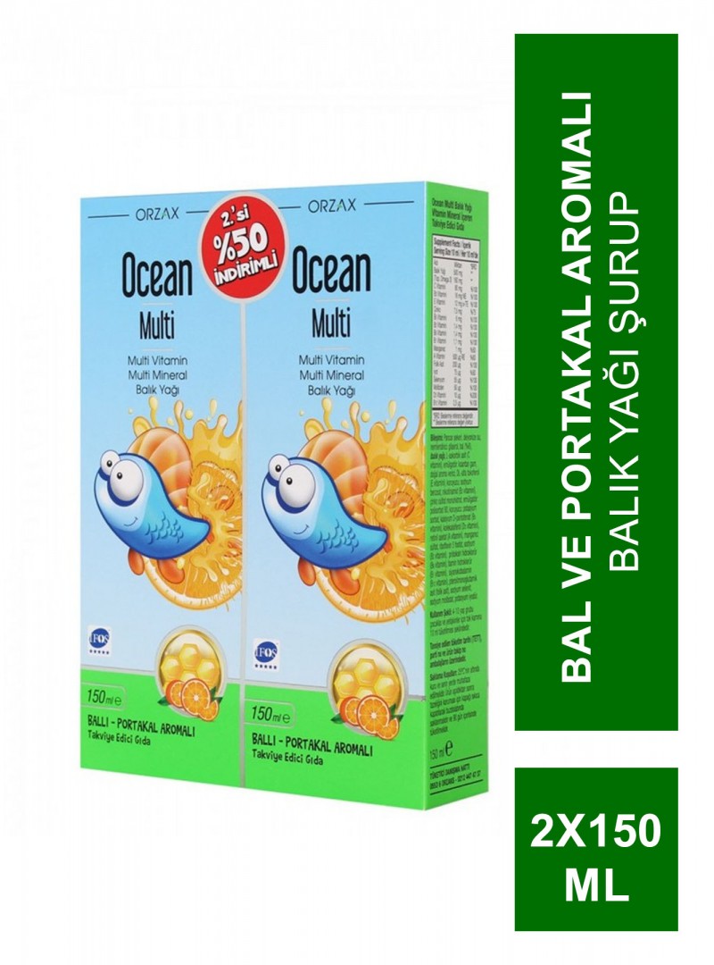 Ocean Multi Şurup Balık Yağı Bal ve Portakal Aromalı 150 ml  ( 2'li Set )(S.K.T 08-2024) (S.K.T 08-2024)