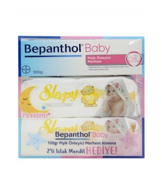 Bepanthol Baby PiÅŸik Ã–nleyici Merhem 100 Gr + 2 Paket Sleepy Sensitive Islak Havlu 90'lÄ± Hediye