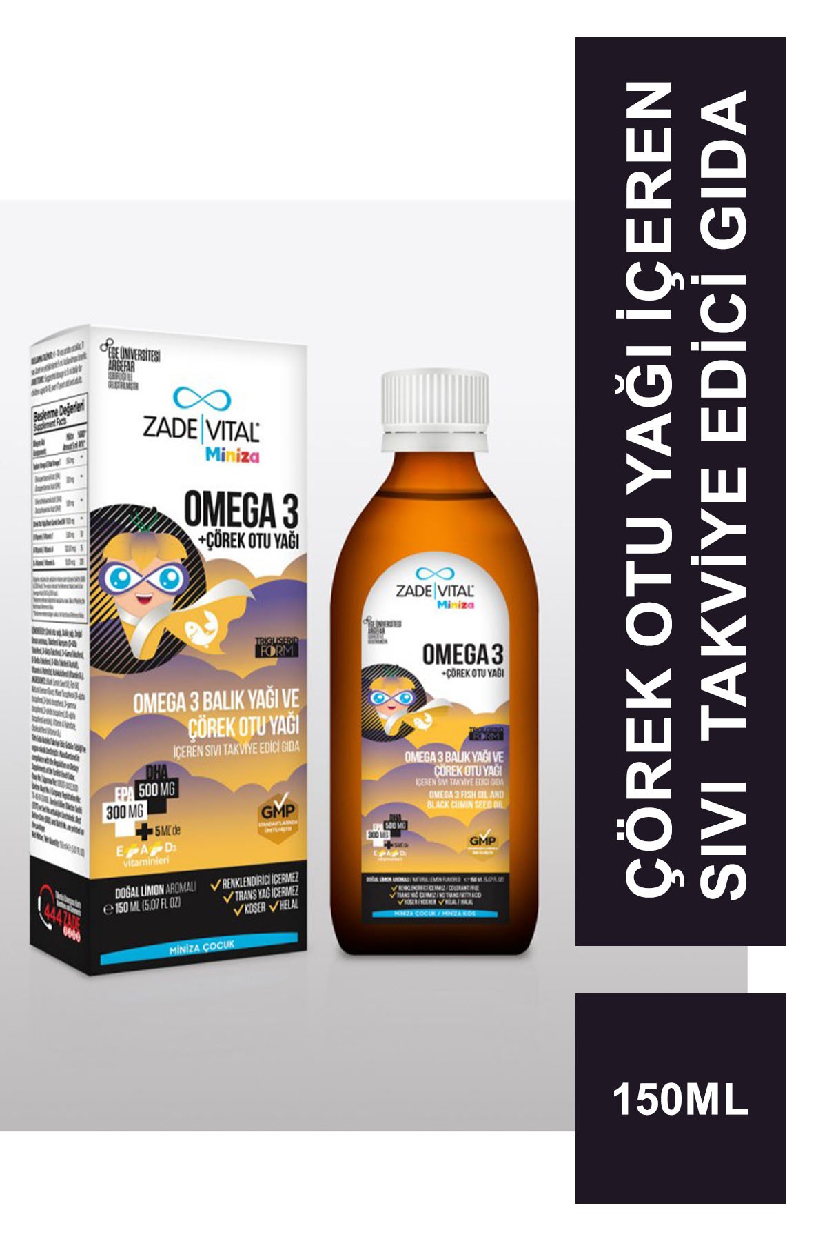 Outlet - Zade Vital Miniza Omega 3 + Çörek Otu Yağı 150 ml (S.K.T 06-2023)
