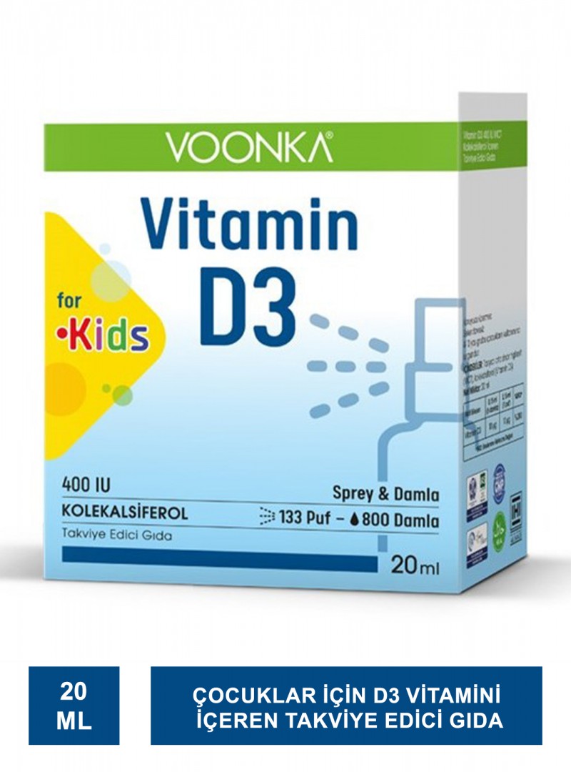 Voonka Vitamin D3 for Kids 400 IU Sprey&Damla 20 ml