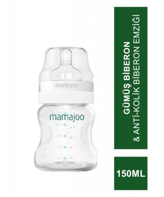 Mamajoo Silver Biberon 150 ml & Anti-Kolik Biberon Emziği No:1 / S (S.K.T 02-2026)
