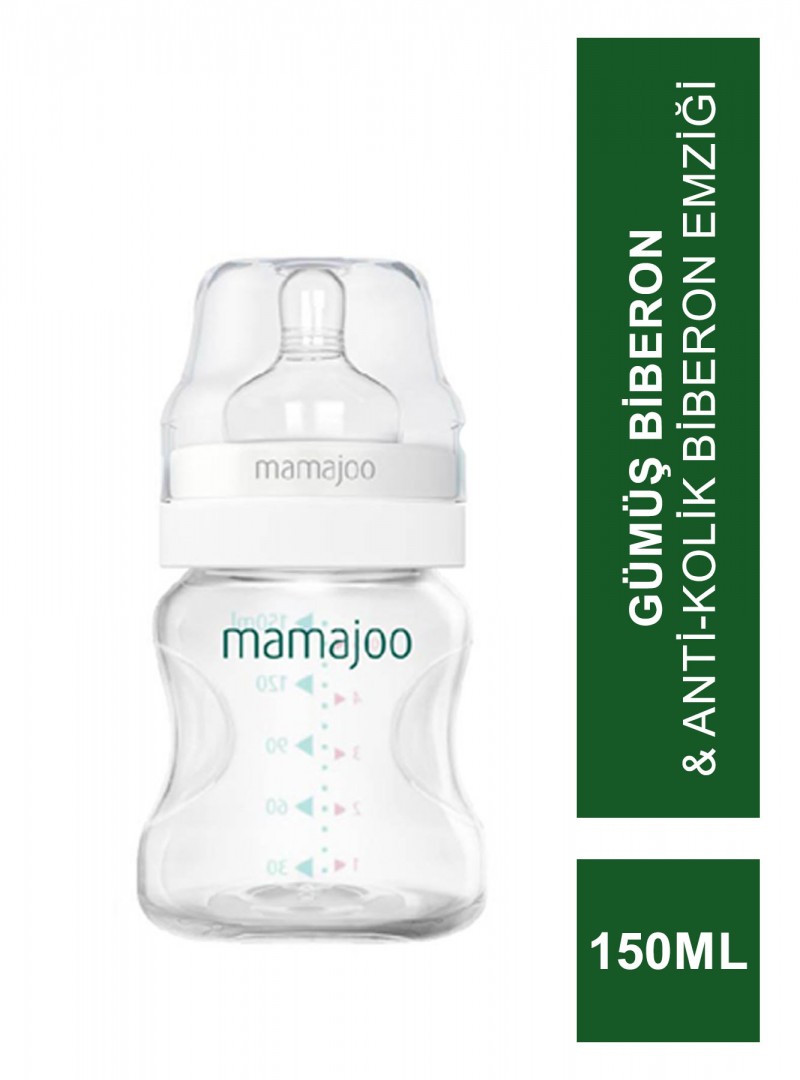 Mamajoo Silver Biberon 150 ml & Anti-Kolik Biberon Emziği No:1 / S (S.K.T 02-2026)