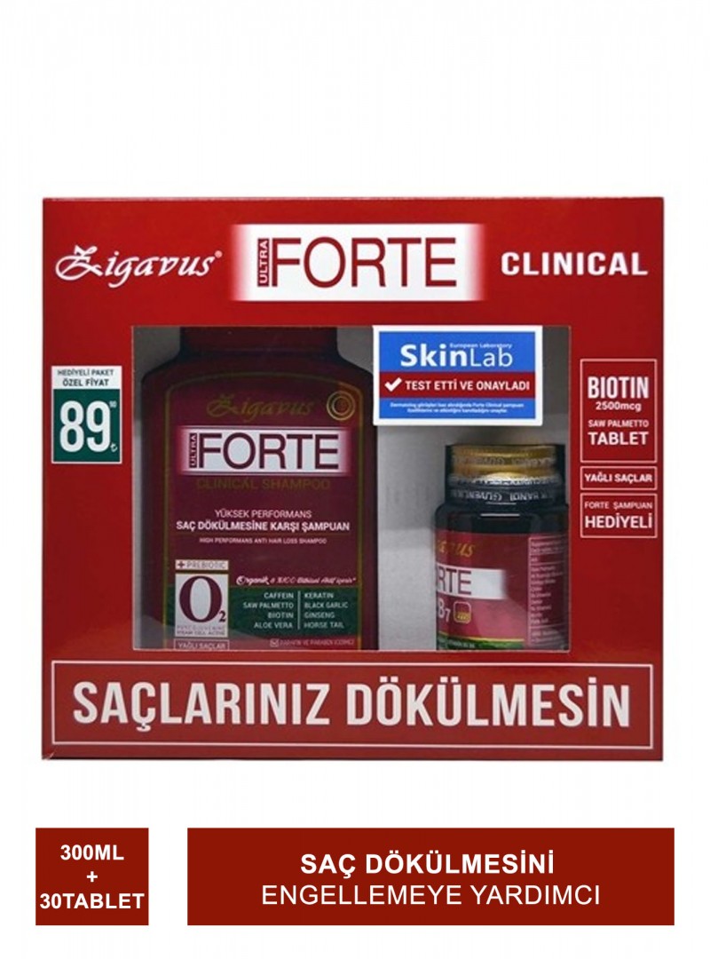 Zigavus Forte Clinical Şampuan Yağlı Saçlar  300 ml - Biotin&Saw Palmetto 30 Tablet Set