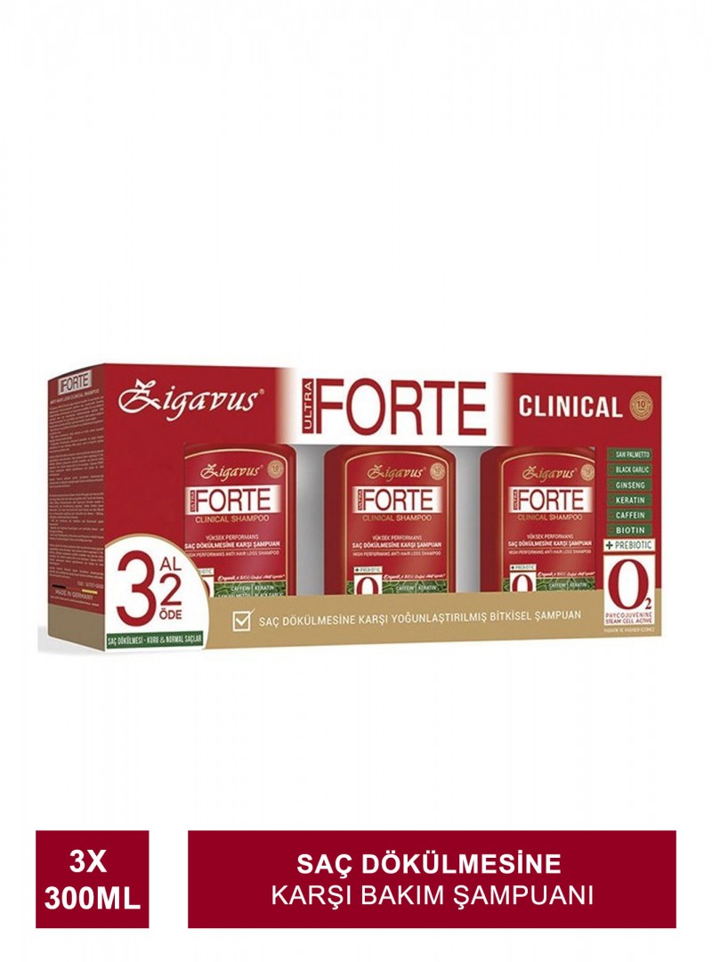 Zigavus Forte Ultra Clinical Saç Dökülmesine Karşı Bakım Şampuanı 3 Al 2 Öde Kuru ve Normal Saçlar ( Serum Hediyeli )
