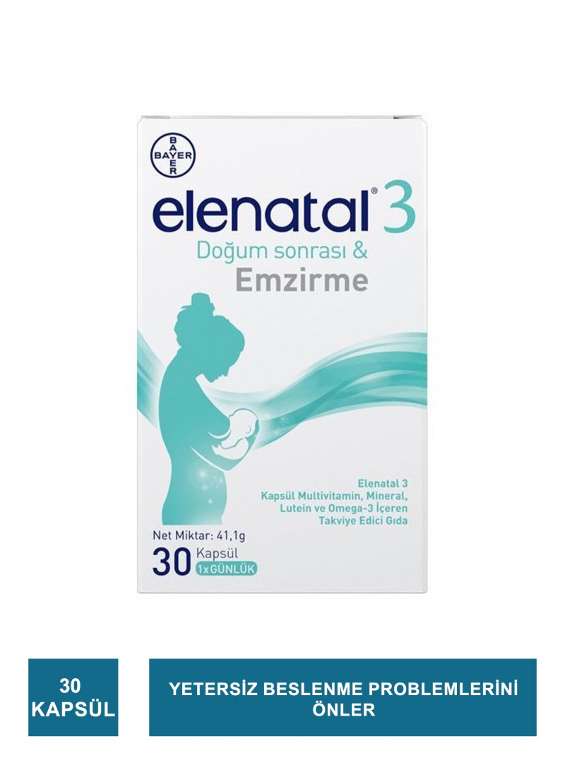 Elenatal 3 Multivitamin, Mineral ve Omega-3 İçeren Takviye Edici Gıda 30 Kapsül