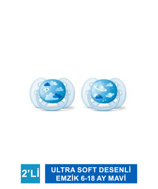 Philips Avent SCF222/22 Ultra Soft Desenli Emzik 6-18 Ay 2li Mavi