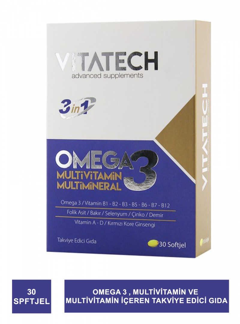 Vitatech 3 in 1 Omega 3 Takviye Edici Gıda 30 Soft Jel