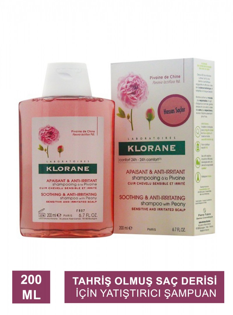 Klorane Pivoine Shampoo 200 ml Şakayık Ekstresi İçeren Tahriş Olmuş Saç Derisi İçin Yatıştırıcı Şampuan