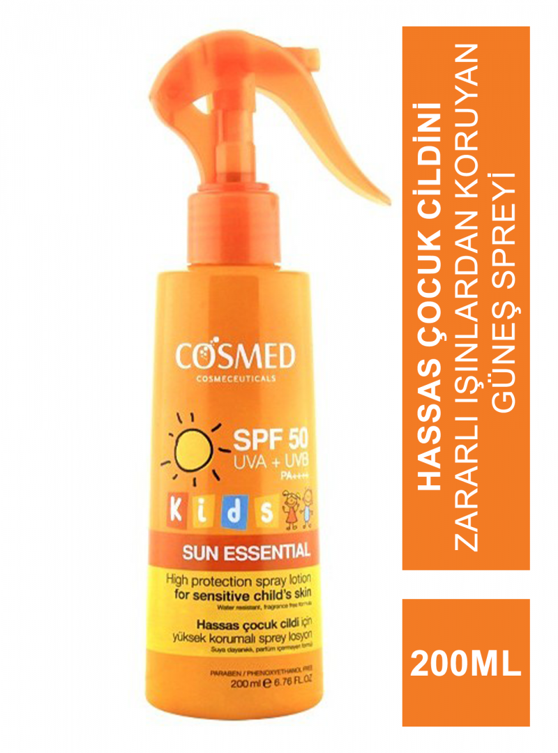 Cosmed Sun Essential Kids Spray Losyon SPF50 200ml - Çocuklar İçin Yüksek Koruma