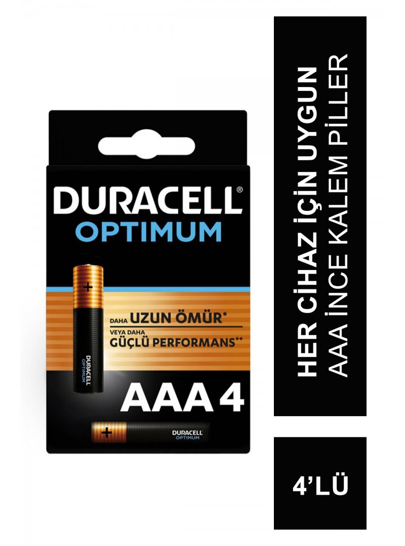 Duracell Optimum Alkalin AAA İnce Kalem Piller 4’lü Paket