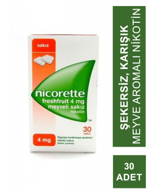 Nicorette Freshfruit 4 mg Meyveli Nikotin Sakızı 30 Adet
