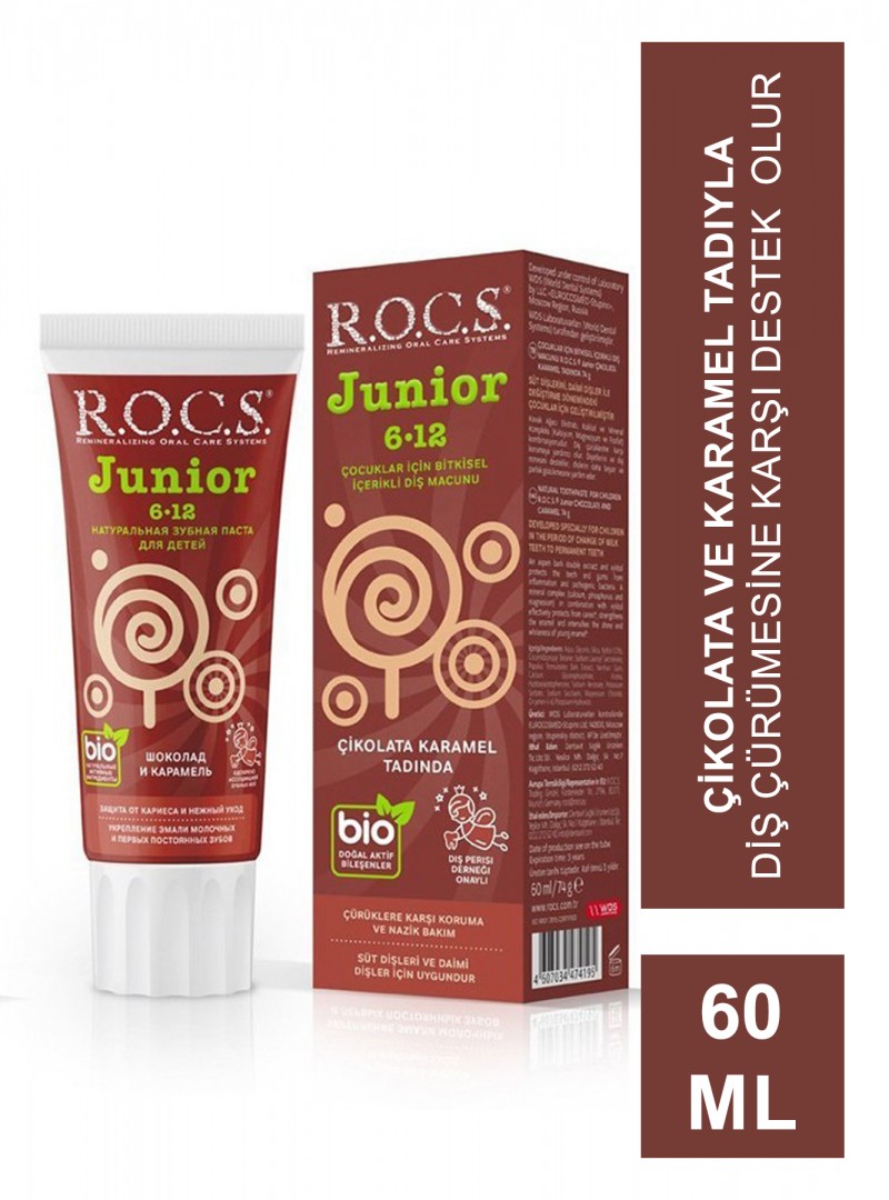 ROCS Junior 6-12 Yaş Diş Macunu - Çikolata ve Karamel Tadında 60 ml