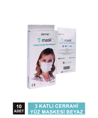Dentac T-Mask 3 Katlı Cerrahi Yüz Maskesi Beyaz 10 Adet
