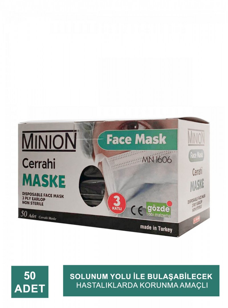 Minion Maske 3 Katlı Meltblownlu Siyah 50li