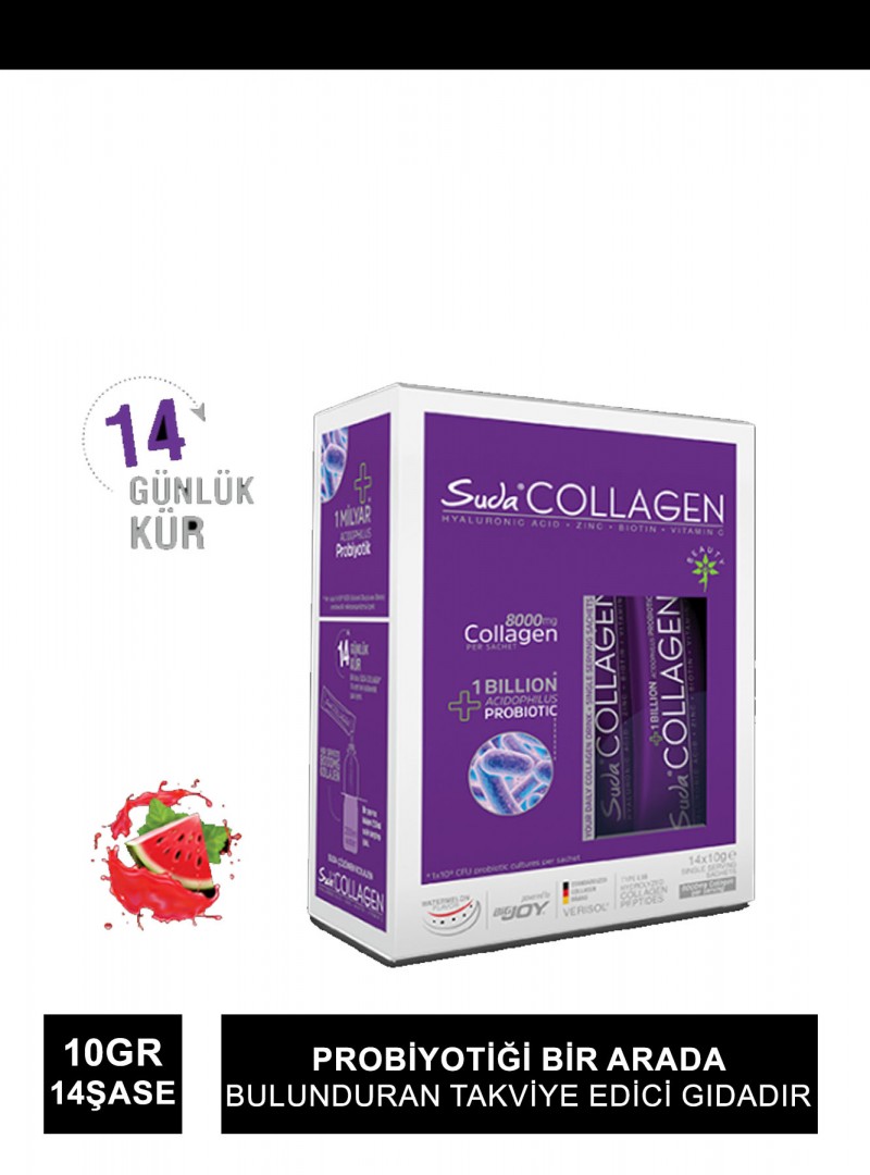 Suda Collagen+Probıotıc Karpuz Aromalı Watermelon 10 gr x 14 Saşe (S.K.T 11-2023)