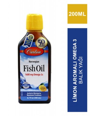 Carlson Fish Oil Omega 3 Balık Yağı Şurubu Limon Aromalı 200ml (S.K.T 09-2024)