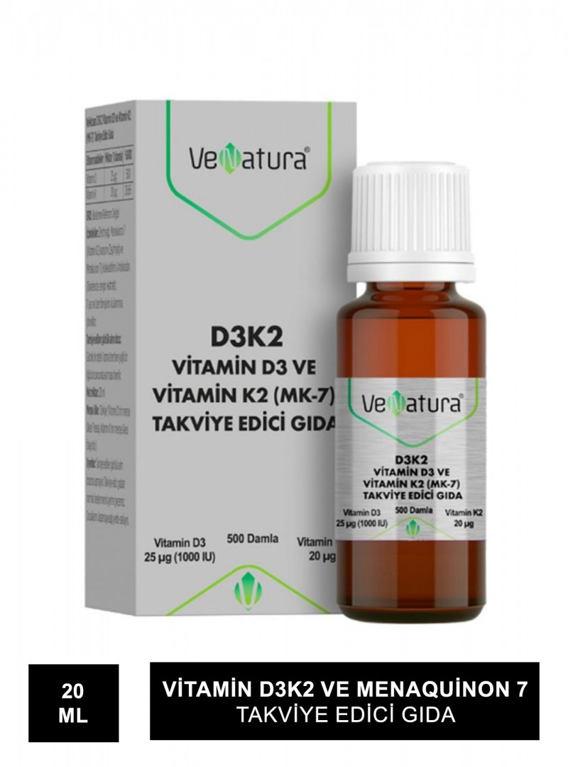 VeNatura Vitamin D3K2 ve Menaquinon 7 Takviye Edici Gıda 20 ml