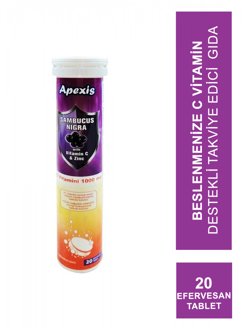 Apexis Sambucus Nigra Vitamin C & Zinc 1000 mg 20 Efervesan Tablet