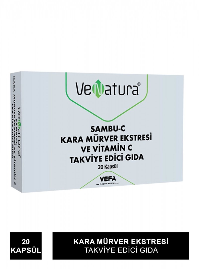 Venatura Sambu-C Kara Mürver Ekstresi ve Vitamin C Takviye Edici Gıda 20 Kapsül