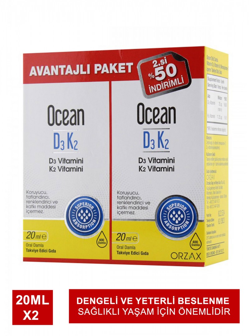 Ocean D3K2 Damla 20ml x 2 Adet  Avantajlı Paket