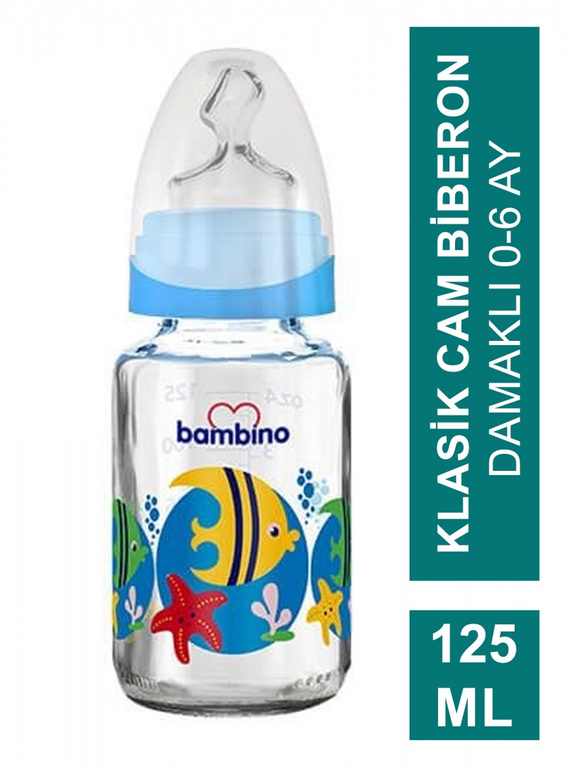 Bambino Klasik Cam Biberon Damaklı 0-6 Ay 125 ml ( B011 )