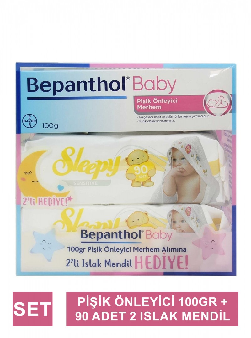 Bepanthol Baby Pişik Önleyici Merhem 100 Gr + 2 Paket Sleepy Sensitive Islak Havlu 90'lı Hediye