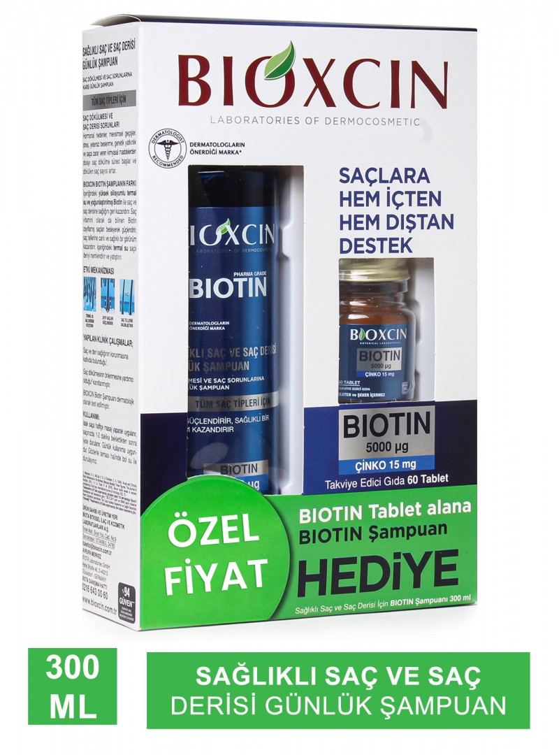 Bioxcin Biotin 5000 Mcg 60 Tablet + Biotin Şampuan 300 ml  Kofre