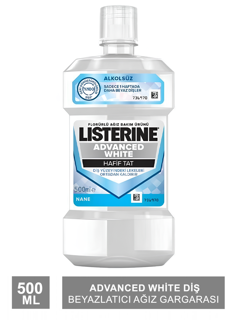 Listerine Advanced White Diş Beyazlatıcı Ağız Gargarası 500 ml - Nane Aromalı