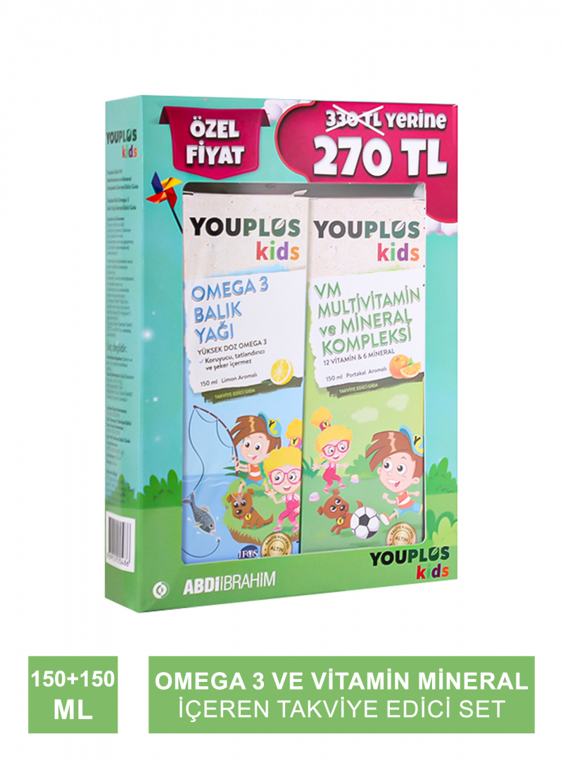 Youplus Kids Omega 3 Balık Yağı + Kids VM 150+150 ml Set (S.K.T 09-2024)