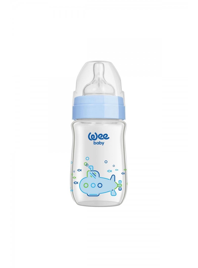 Wee Baby Klasik+ Geniş Ağızlı Cam Biberon 0-6 Ay ( Mavi ) 180 ml (No:140)